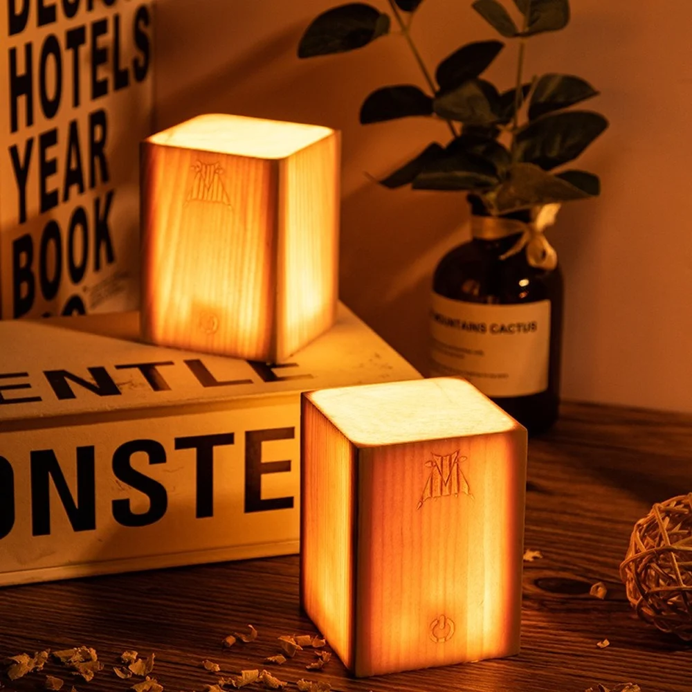 

Solid wood night light unique texture art atmosphere light bedroom bedside touch sensor LED light creative gift