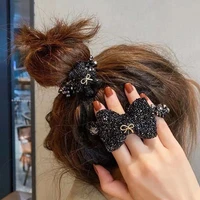 fashion jewelry woman big black pearl ties fashion korean style hairband scrunchies girls ponytail holders rubber band hair