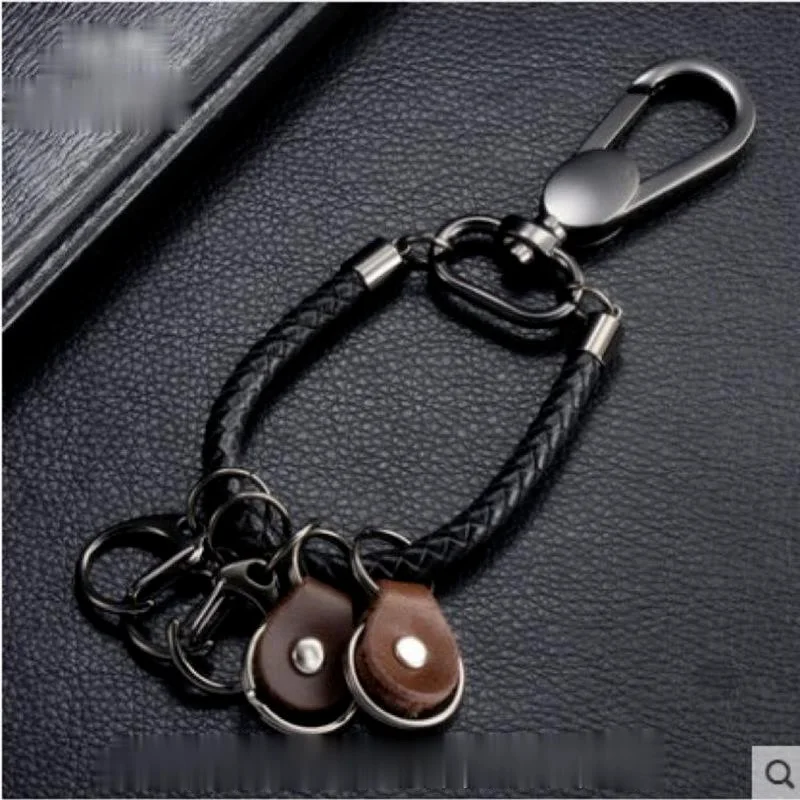 

Creative High-end Leather Multi-ring Keychain Braided Rope Keychain Pendant