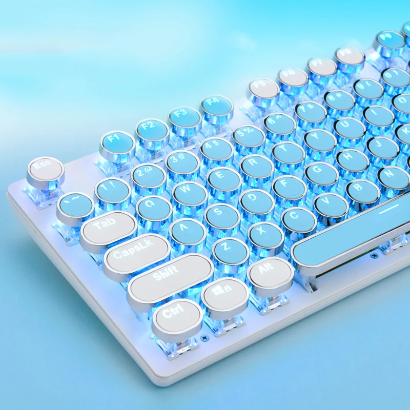 

Blue Keycaps Mechancial Gaming Keyboard with Black Green Switch Retro Punk 104 Keycaps Backlit Lighting Keyboard for Gamer PC