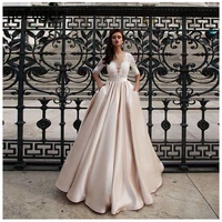 elegant lace wedding dress vestidos de novia 2021 champagne a line bridal dress satin sexy romantic floor length wedding gowns