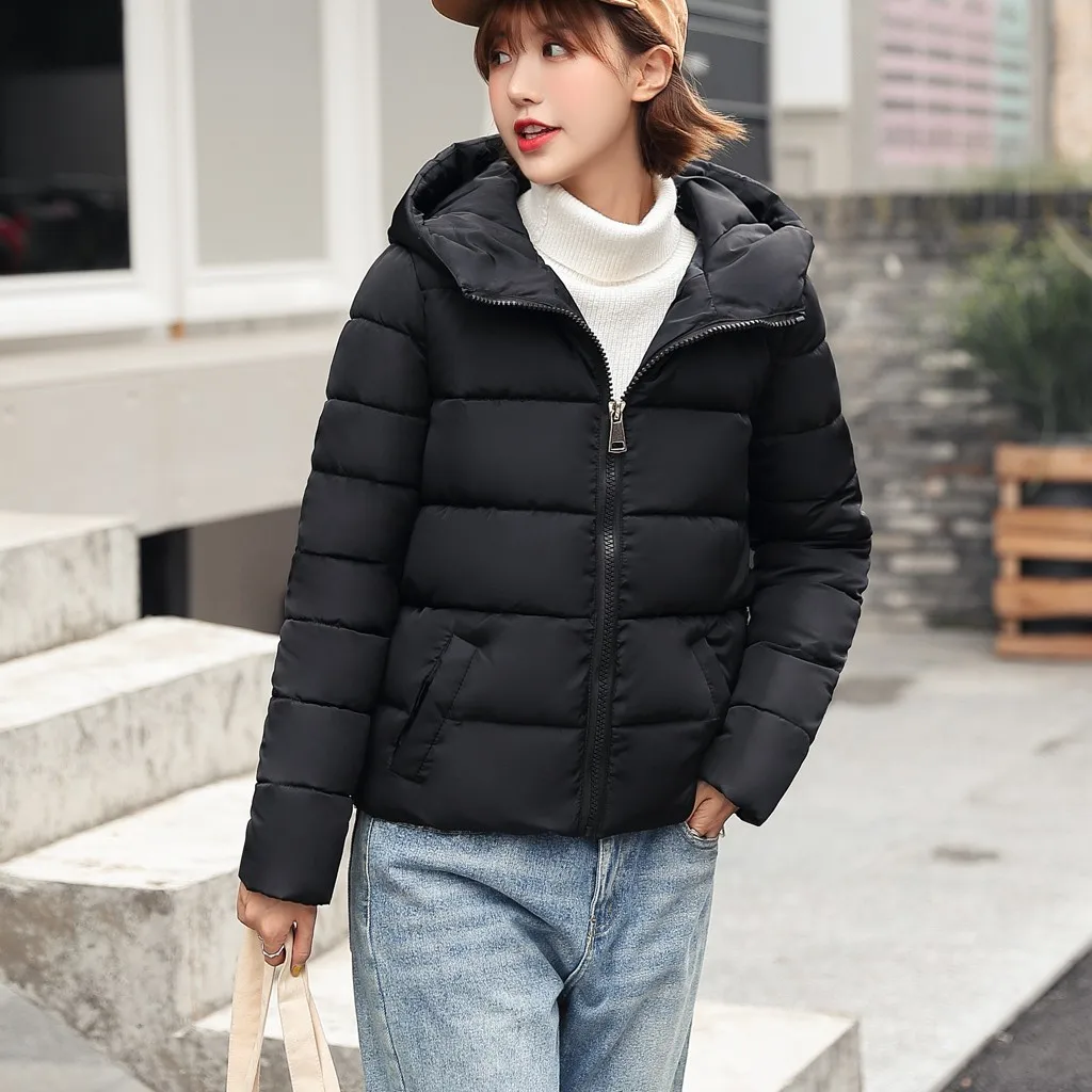 2019 Женское зимнее теплое пальто с капюшоном однотонная теплая тонкая хлопковая