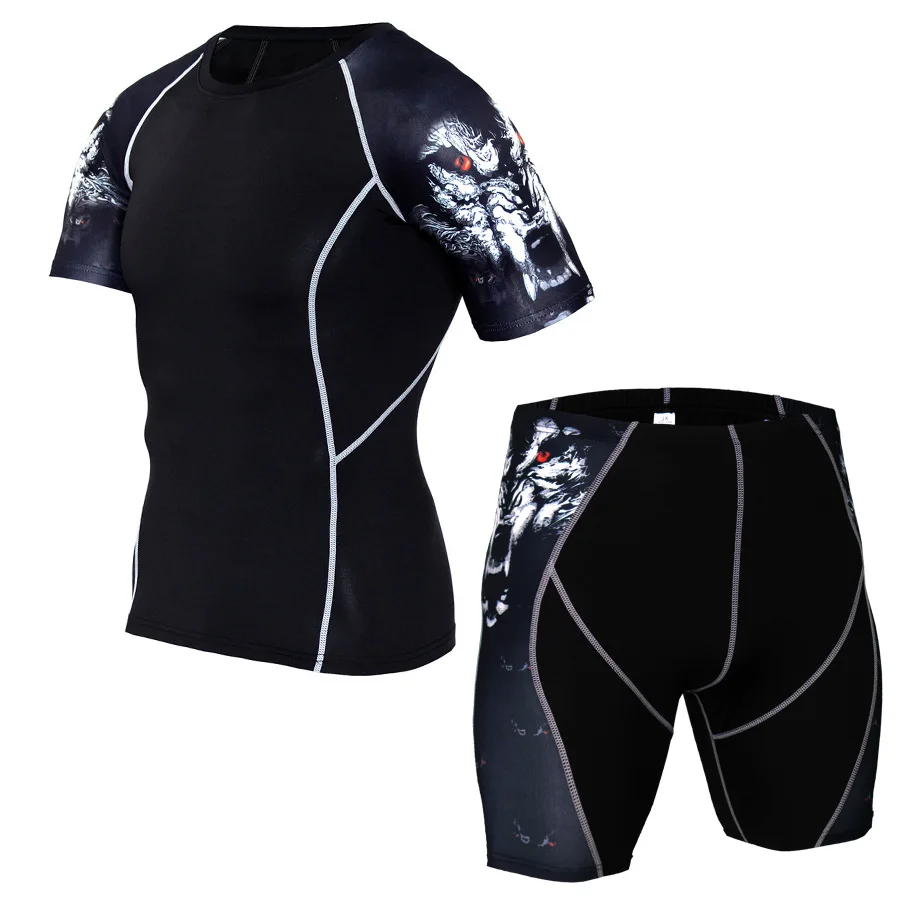 

Men's Short Sleeve Cycling Jersey Set Summer Running Shorts Suit Gym Sports Compression Tights Fitness Quickdry Workout Clothing