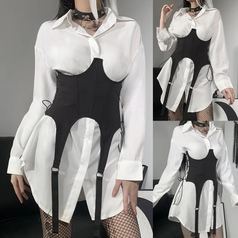 

Janpanese Anime Vintage Sexy Corsets Women's Summer Fashion Collect Tummy Body Shapper Tops with Personality Bandage