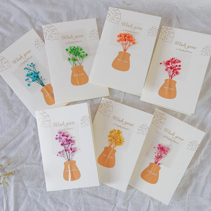 

5pcs Mini Bouquet Dried Flower Greeting Card Envelope Paper Business Envelop Mailer Birthday Gift Invitations Postcard Office