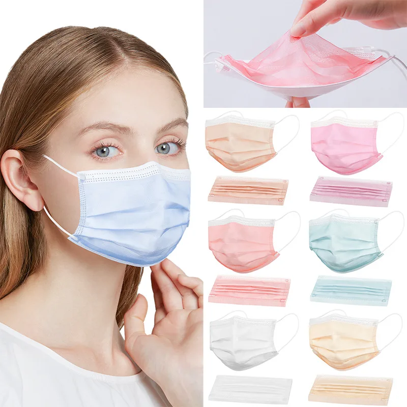 

10Pcs Disposable Non-woven 3-layer Filter Mask Orange Pink Green Mouth Face Mask Adult Breathable Masks Dustproof Outdoor Masque