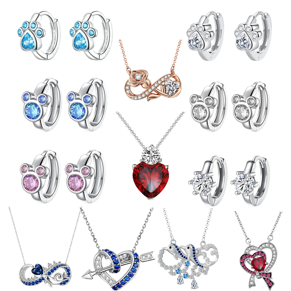 

Hot Sale 100% 925 Sterling Silver Zircon Hoop Earring Necklace Love Earrings Korean Earrings for Women New Arrival Jewelry Gifts
