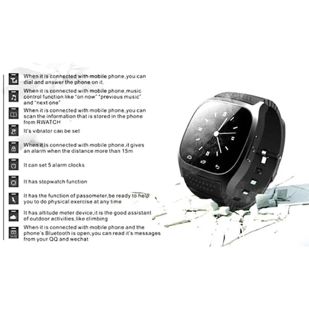 M26 waterproof Smartwatch Bluetooth Smart Watch Daily LED Display For Android Phone Sync Pedometer | Электроника