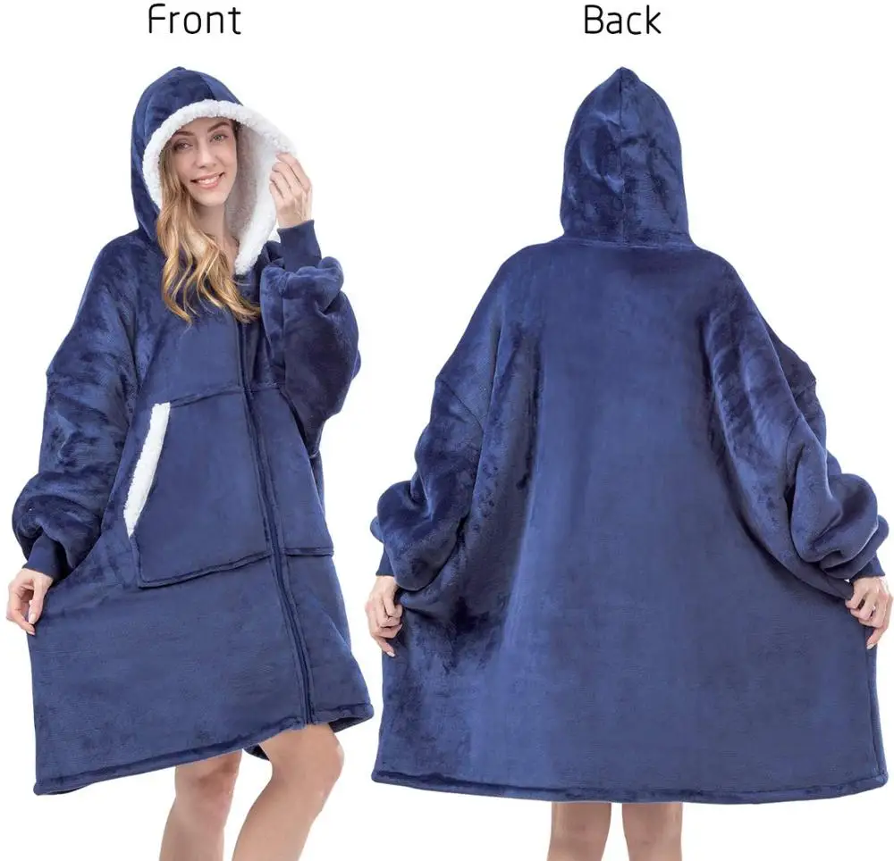 

Winter Hooded Sweatshirt for Adults Hoodie Sweat Blanket Oversized Hoodie Sweatshirt Women Sherpa Pocket Blanket With Sleeves