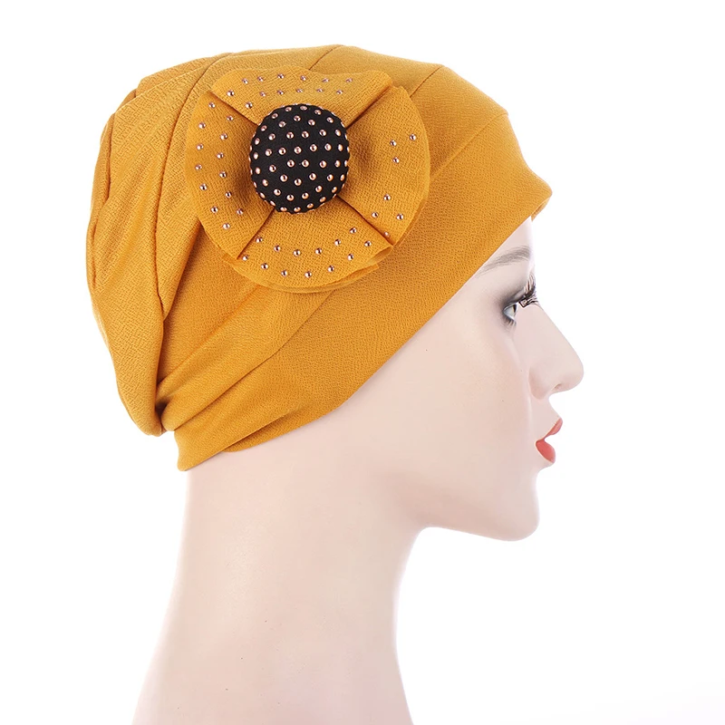 

Fashion Floral Color Matching Flower Turban Scarf Hat Women Muslim Hijab Hat Beanie Cap for Cancer Chemo Hat Headband Decoration
