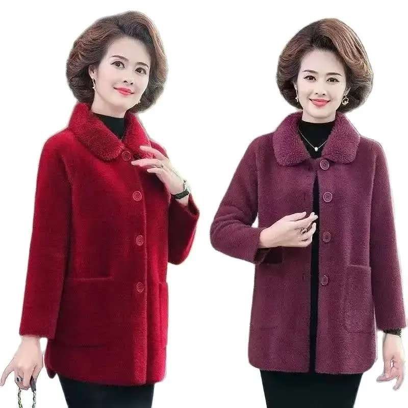 

The New Spring Autumn Imitation Mink Velvet Jacket 2021 New Loose Western-Style Middle-Aged Elderly Women Winter Woolen Coat