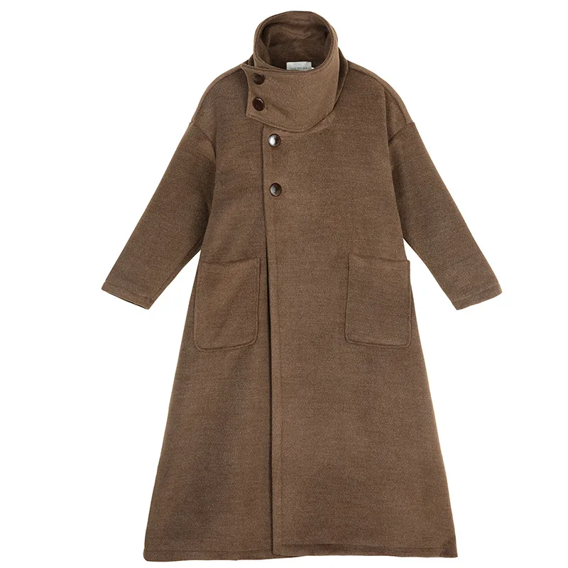 

ZCSMLL 2021 New Autumn Winter Long Sleeve Loose Big Size Windbreakers Turn-down Collar Korean Fashion X-long Women Coat Tide