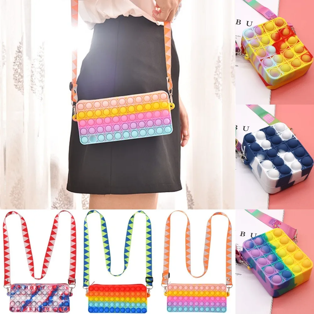 

Rainbow Sensory Silicone Push Bubble Rectangular Storage Bag Decompression Satchel Fidget Toys Antistress Toy Shoulder bag