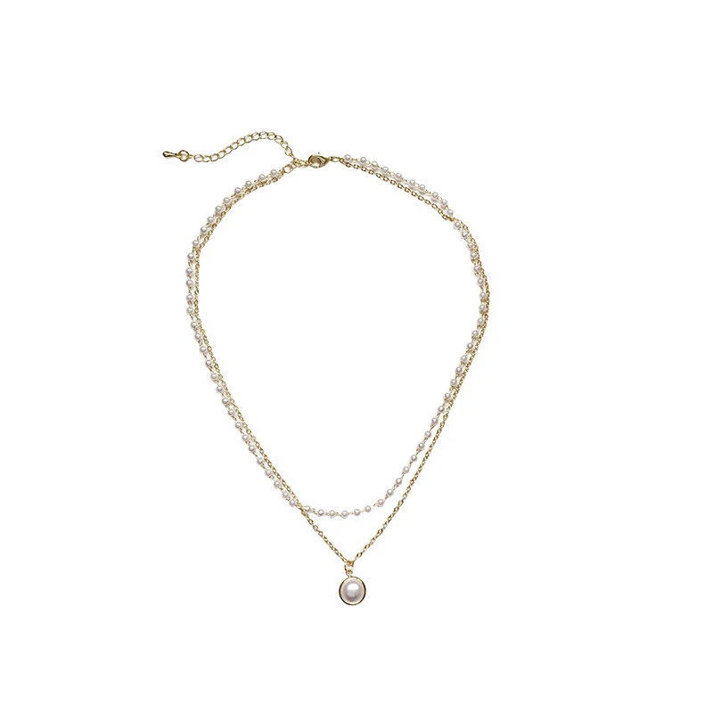 

2021 Kpop Double layer Chain Gold fashion Choker cute romantic women pearl pendant necklace girl jewelry Collar Free shipping