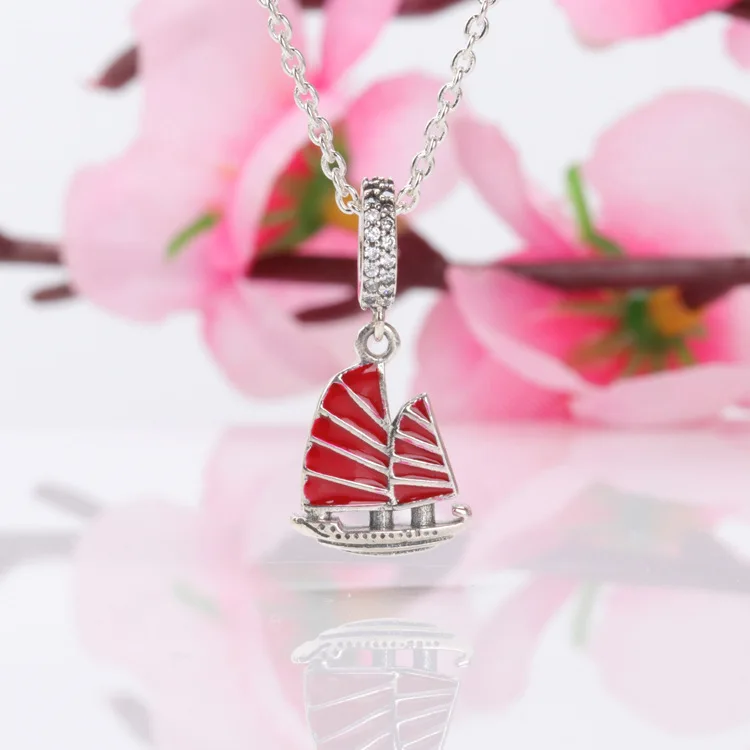 

Lorena S925 Sterling Silver China Sailboat Pendant Red Boat Pendant Fit Original Charms Necklace