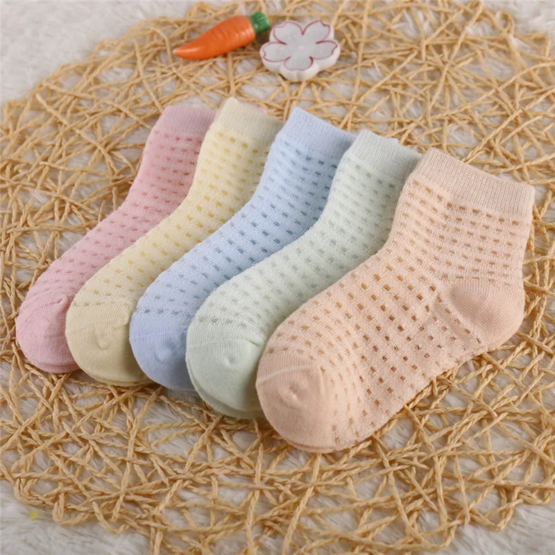 Calcetines de algod&oacute;n para ni&ntilde;os y ni&ntilde;as, medias ultrafinas, transpirables, de malla, de 1 a 12 a&ntilde;os, 5 par/lote-3