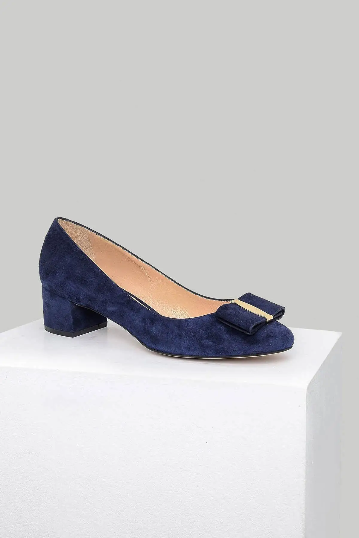 Derimod/темно синие женские классические туфли на высоком каблуке из натуральной