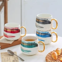 golden coffee cup creative watercolor ceramic teacup mug with ceramic plate phnom penh mug set color cup