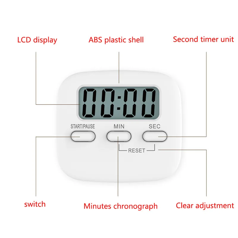 Цифровой кухонный таймер с большими цифрами Громкая сигнализация Магнитная