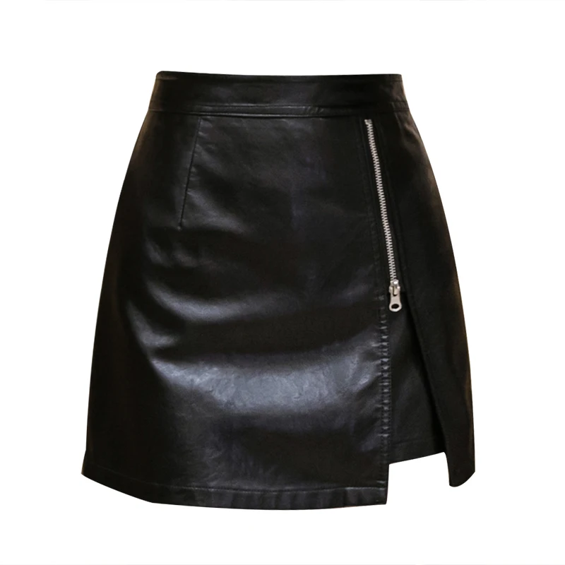 

CHIC 2021 Casual Brief Slim High Waist A Line Split Zipper PU Leather Skirts European Punk Women Shorts