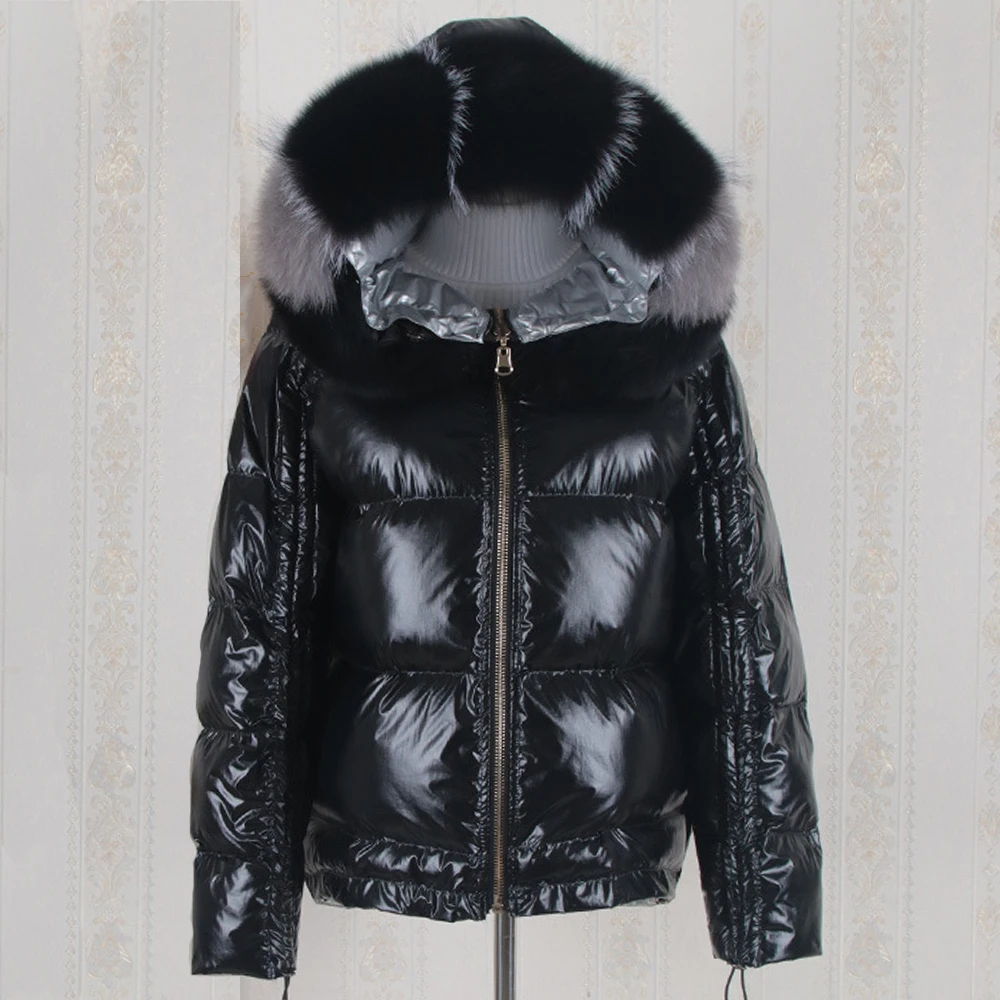 

2021 Winter 70% White Duck Down Jacket Women Real Natural Fox Fur Collar Hooded Coats Female Two-Sides Wear Mujer Warm Outerwear