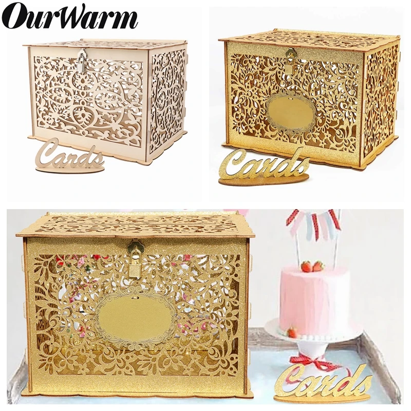 OurWarm DIY коробка для свадебных подарков деревянная денег с замком красивые