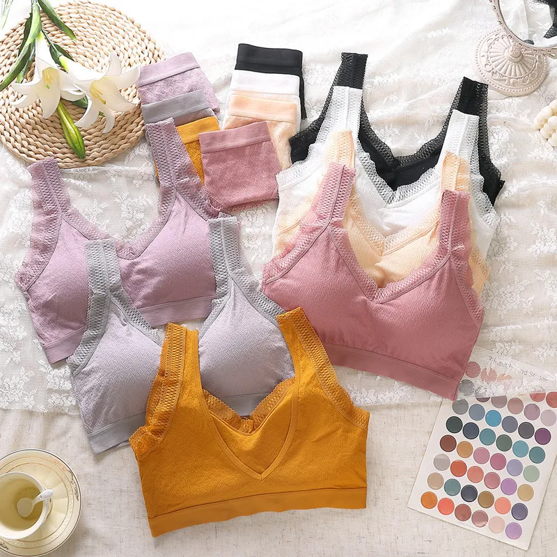 

With the chest pad] 2021 new cotton bubble wrapped chest bottom underwear beautiful back lace female