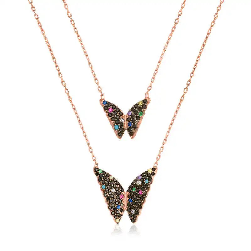 

Real Silver 925 Jewelry Silver Double Chain Butterfly Necklace