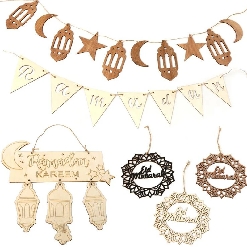 

Wooden Eid Mubarak banner Decoration for Home Islamic Ramadan Kareem Muslim Eid hanging Ramadan Mubarak Gifts Eid Al Adha