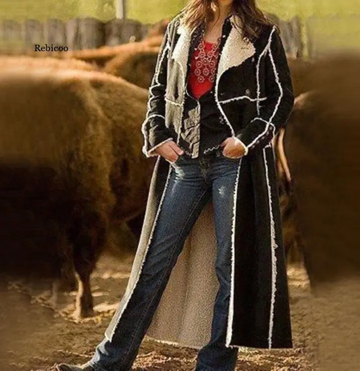 Зимняя женская замшевая флисовая куртка теплая Модная новая длинная Готическая