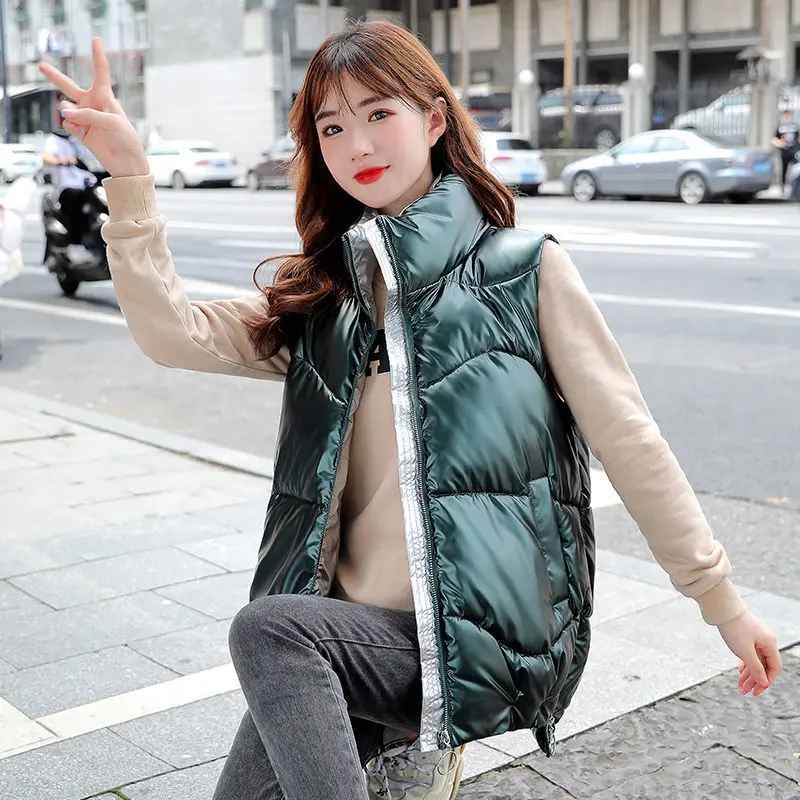 

Bright down cotton vest women's short autumn winter 2020 new loose versatile vest cotton jacket