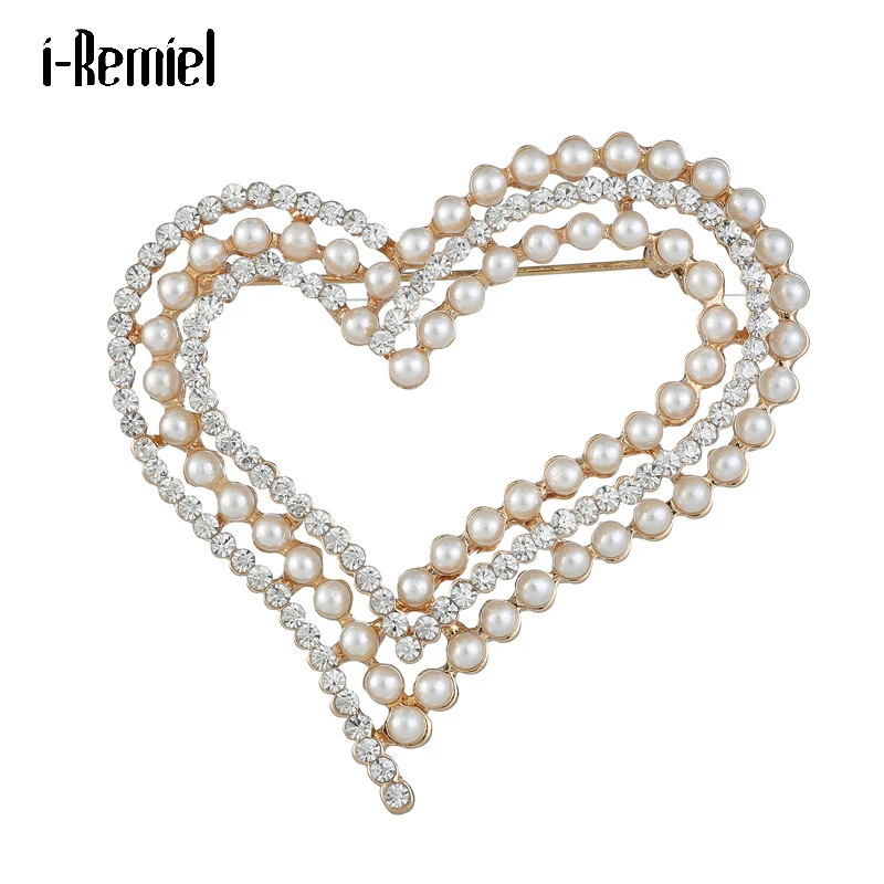 

Fashion Hollow Pearl Heart Brooch Jewerly Luxury Coat Scarf Buckle Rhinestone Hat Pins for Backpacks Briefcase Women Accessory