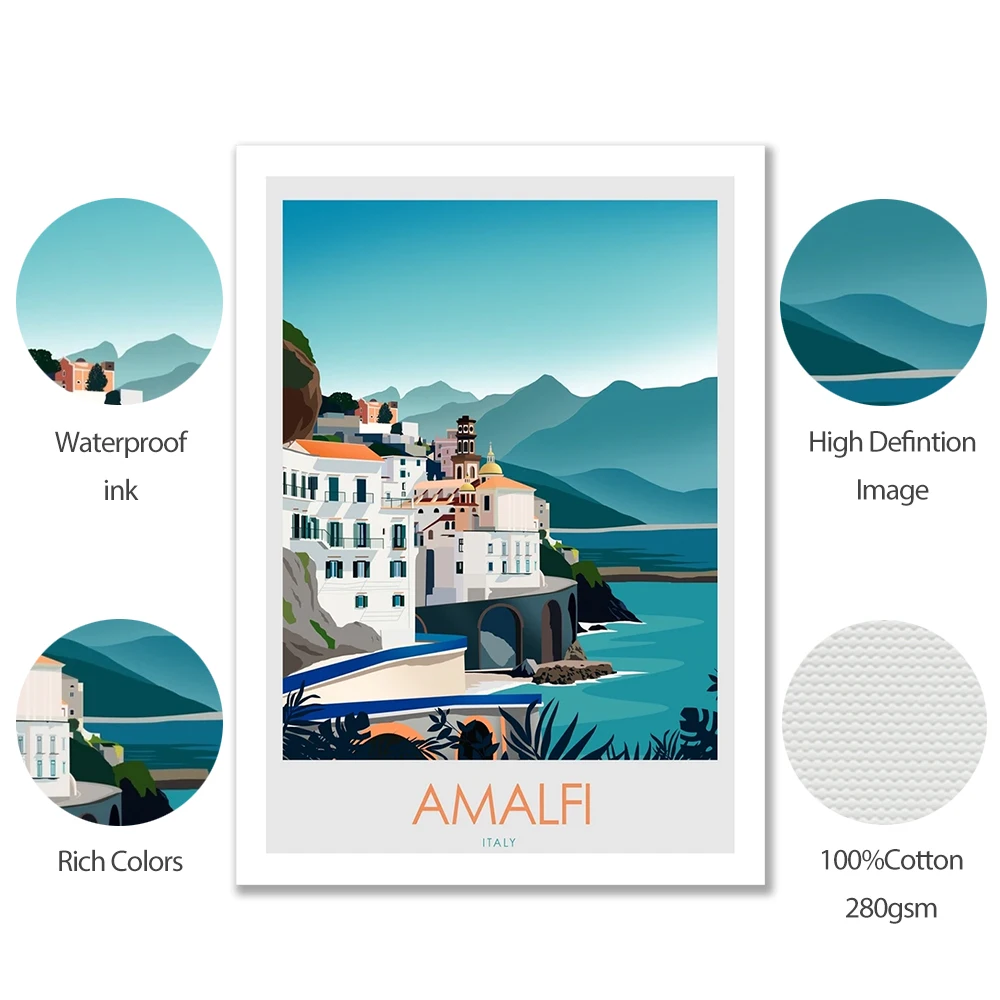 Картина маслом в скандинавском стиле пейзаж римская Амальфи на холсте