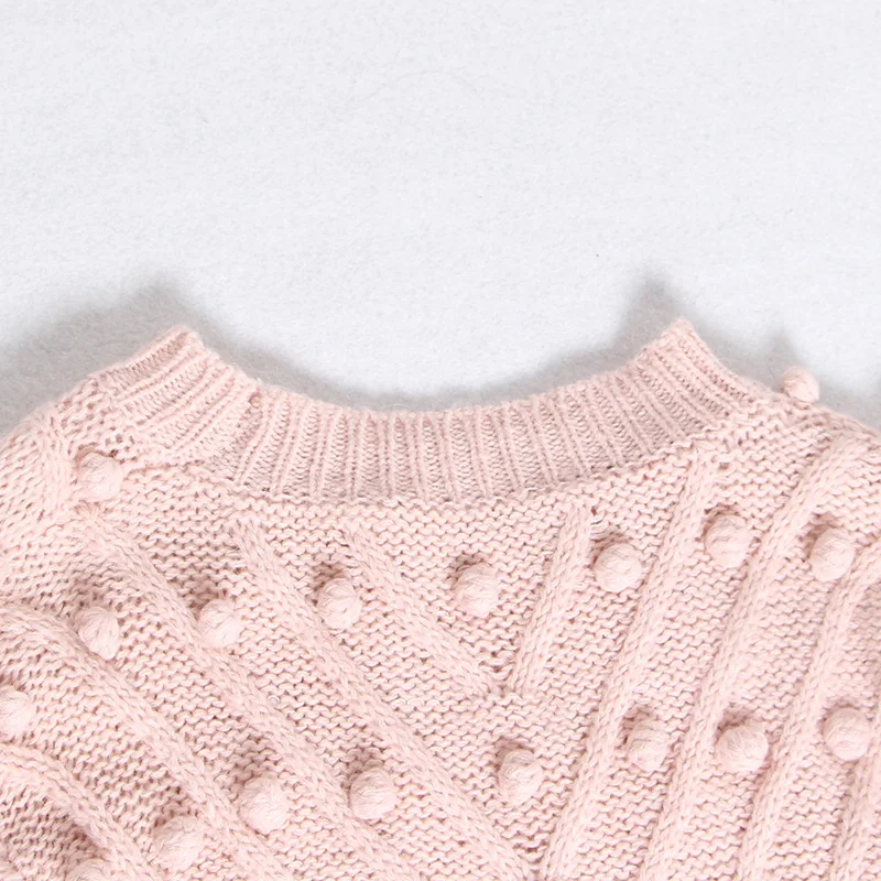 

MSXU 2020 Spring Fashion Women's Sweater Lantern Sleeve High Waist Three-dimensional Ball Short Knit Pullover Women