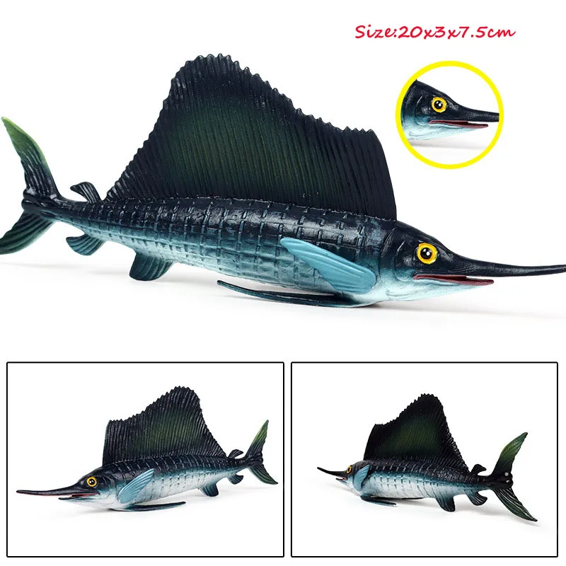 

New Collection 20*3*7.5CM simulation marine life animal model sailfish children cognitive toy For Holiday Gifts