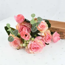 30cm Beautiful Artificial Rose Flower Bouquet Small Heads Silk Rose Branches For Wedding Decoration Bride Flower Home Room Decor