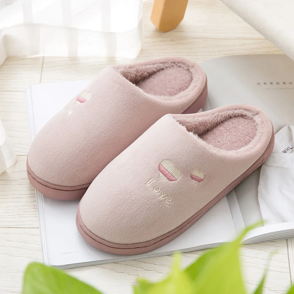 Женские и мужские теплые Нескользящие домашние меховые тапочки для спальни