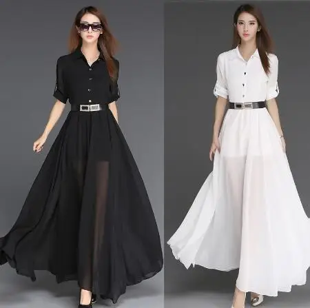 2019 летнее черно белое длинное платье европейские шифоновые платья с разрезом