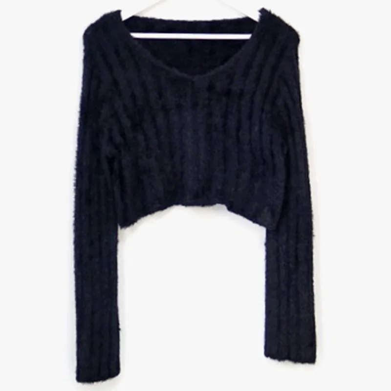 

Early Spring 2021 Chic Gentle and All-Match Mink Velvet V-neck Sweater Women's Idle Style Short Coat Long Sleeve Sweater Outer