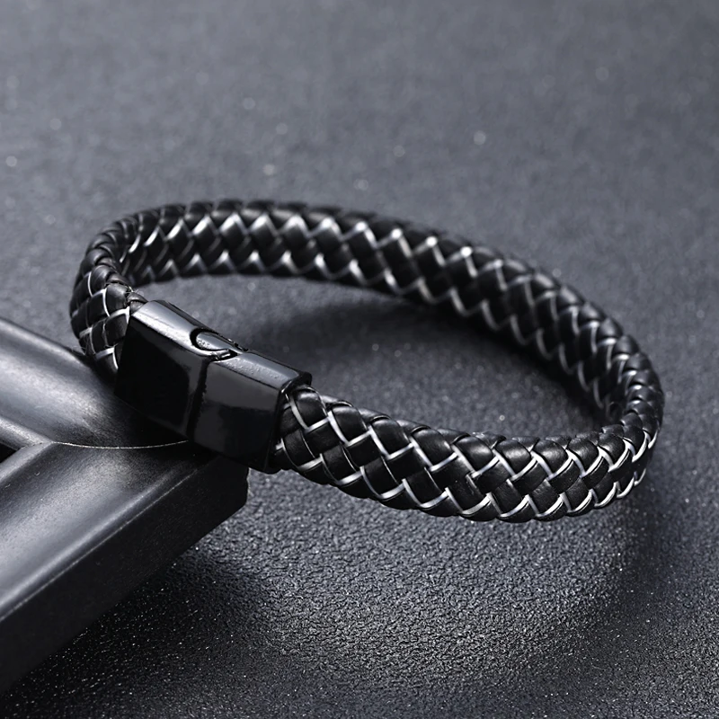 Black Silver Панк Для мужчин ювелирные изделия черный/коричневый/красный плетеный кожаный браслет на магнитной застежке Модные браслеты Restoring ancient ways пара - Окраска металла: Black Silver