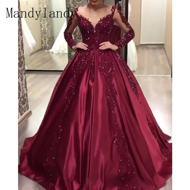 

Mandylandy с длинными рукавами платья для женщин в африканском стиле свадебное платье для невесты, кружевное вечернее платье с аппликацией с глу...