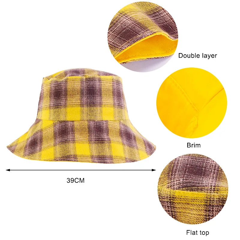 

British Plaid Leisure Basin Hat Women's Sun Hat Travel Reversible Bucket Hat Wholesale