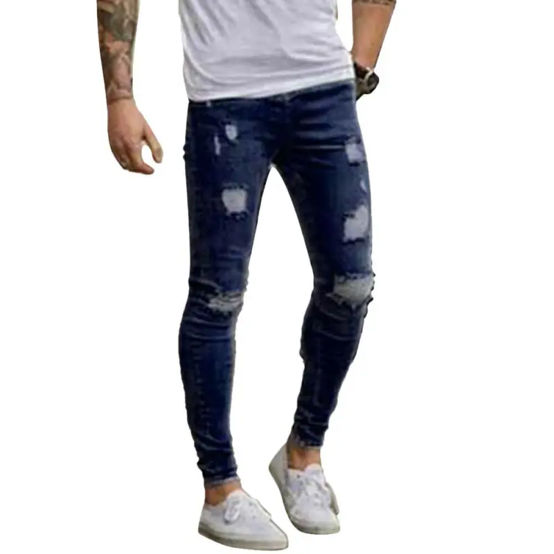 

Mens Skinny Jeans Casual Distressed Stretch Denim Pants Ripped Trousers Streetwear Men Clothing Mens Jeans