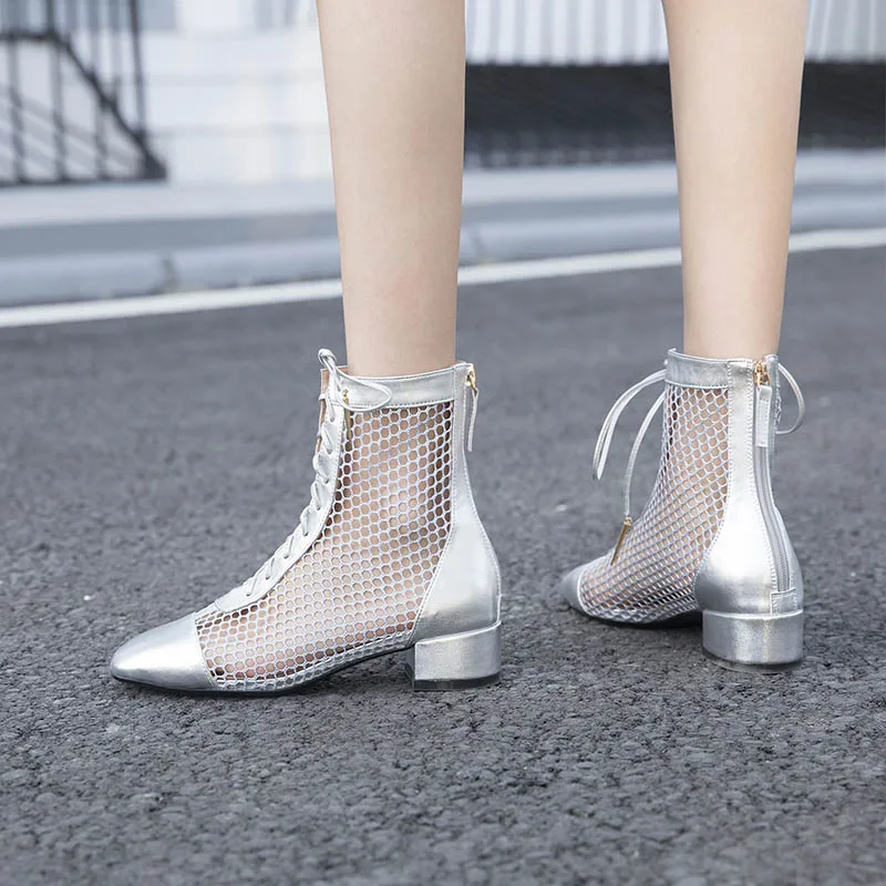 Phoentin/черные сапоги до колена Летняя обувь из сетчатого материала Ботинки на