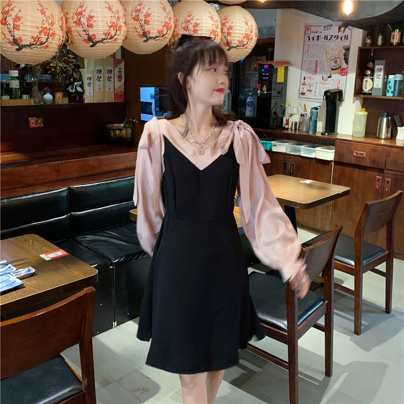 

Осеннее платье в стиле ретро для женщин 2020 с длинным рукавом лоскутное Бандажное платье короткие черные вечерние платья хит цвета vestidos