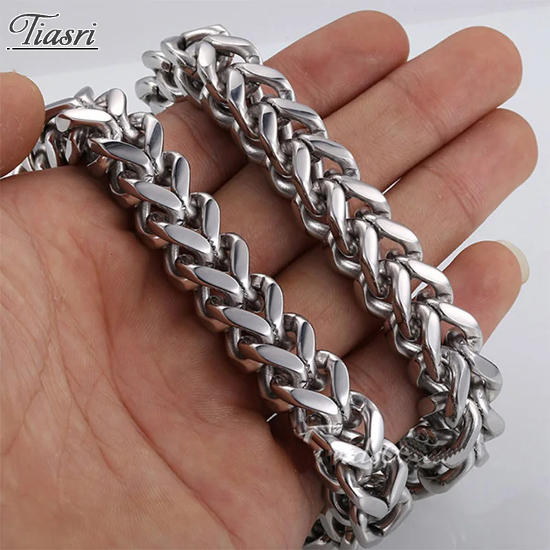 

Tiasri 10mm Silver Color Man Necklace Gothic Jewelry Halloween Friends Gifts High Quality Stainless Steel Choker Punk Hip-Hop