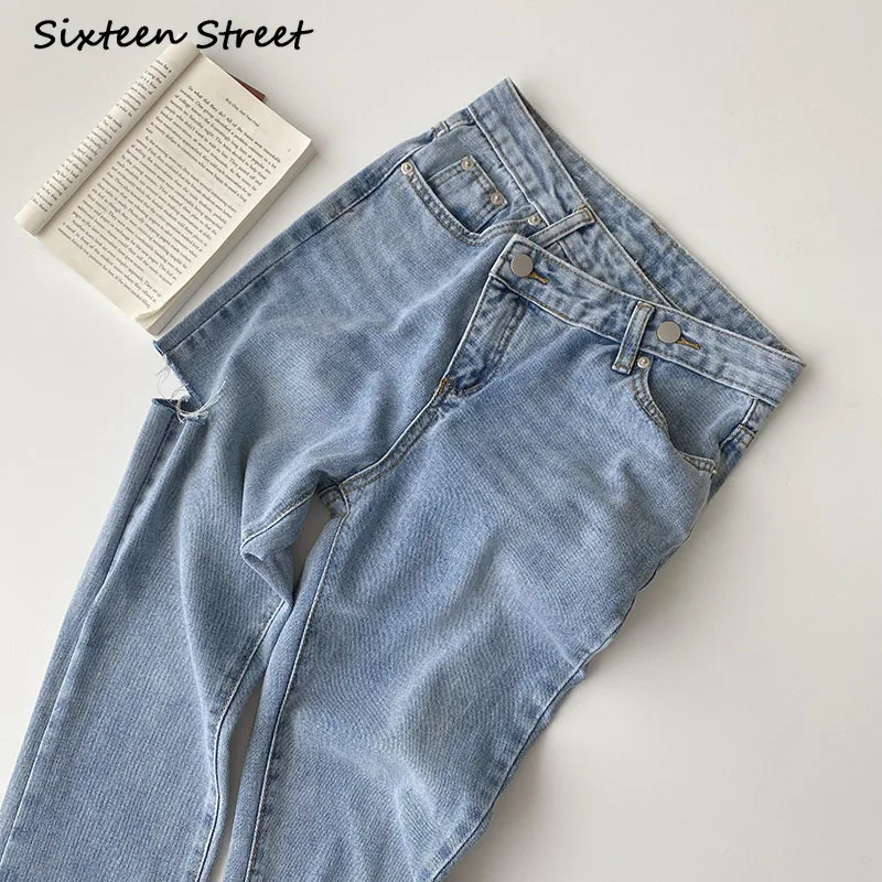 

Рваные джинсы для женщин, дизайнерские брюки с разрезом и шваброй Y2k, летние брюки в Корейском стиле с высокой талией, винтажная уличная одеж...