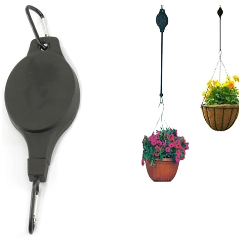 

1pc Plastic Retractable Garden Pulley Basket Pull Down Hanging Hanger Plant Pot Hooks Planter Holder Household Flowerpot