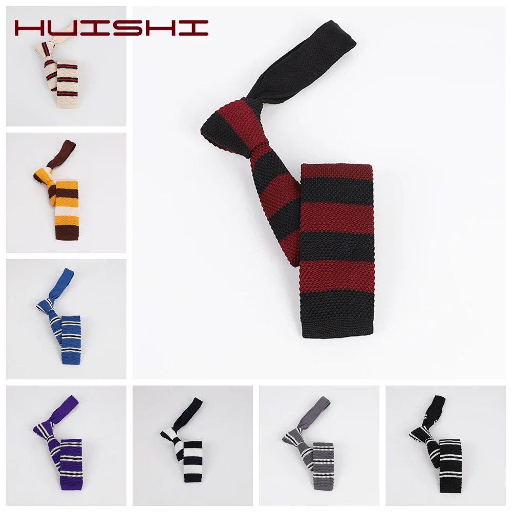 HUISHI Вязаные Галстуки для мужчин красочный полосатый галстук черный белый серый