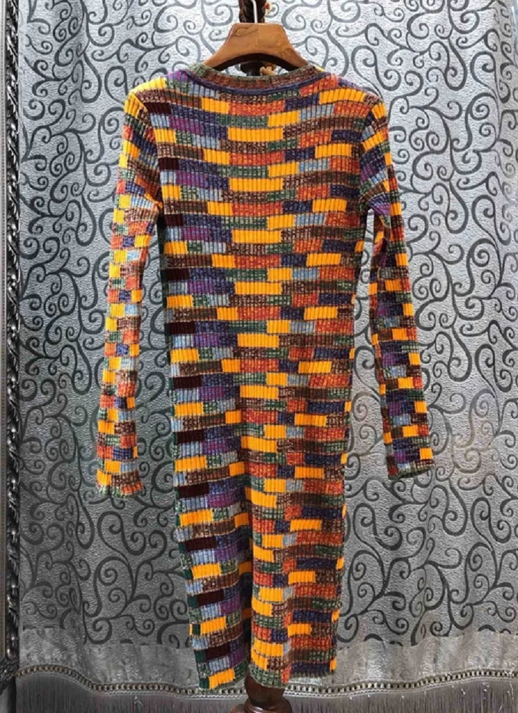 

High Quality Sweater 2020 Spring Women Geometric Patterns Knitting Long Sleeve Casual Pullover Dress Ladies Soft Knitwear